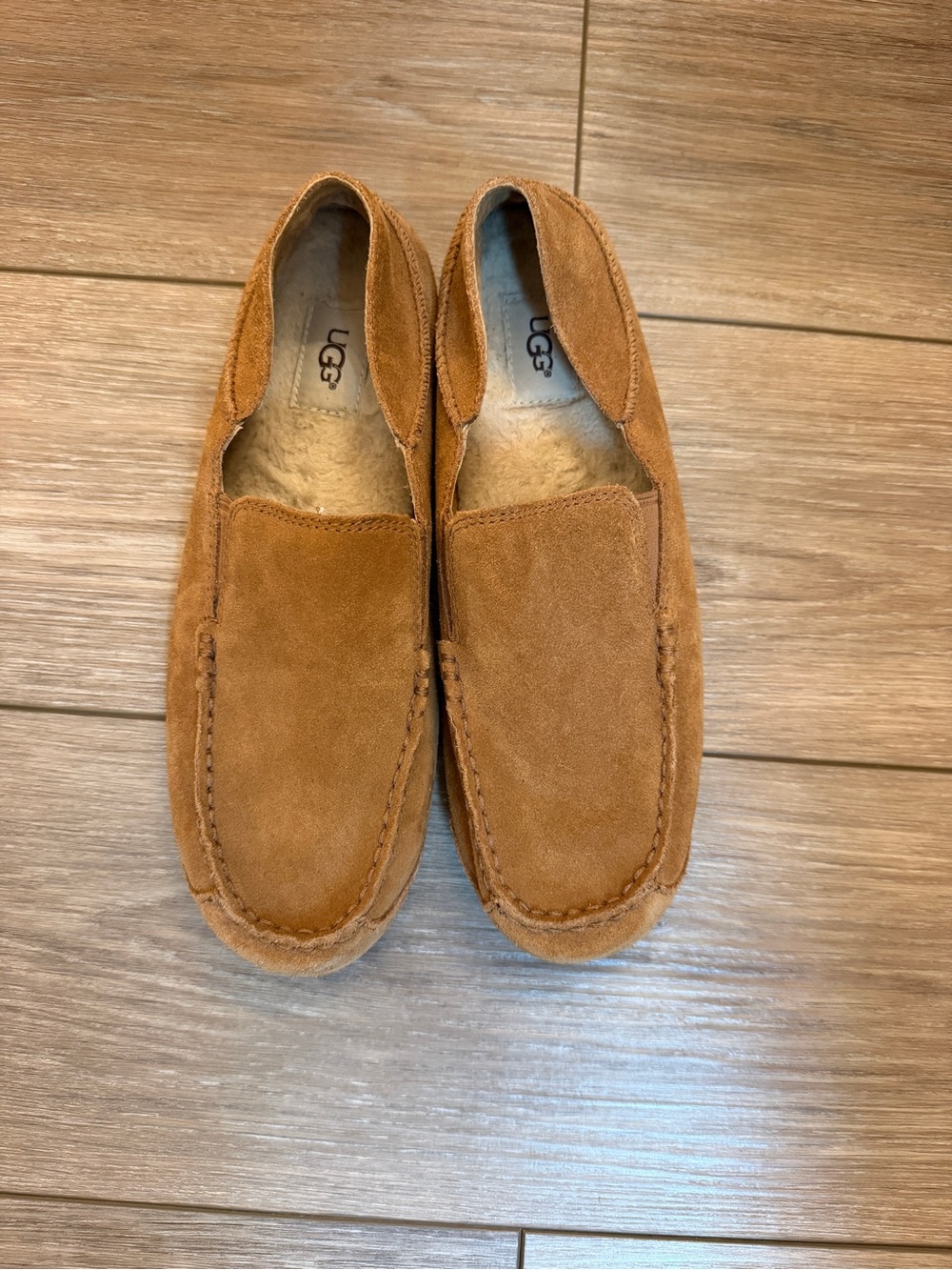 UGG Alder UGG pure Slip on Tan Suede Moccasin Wool Loafer Shoes Men US10